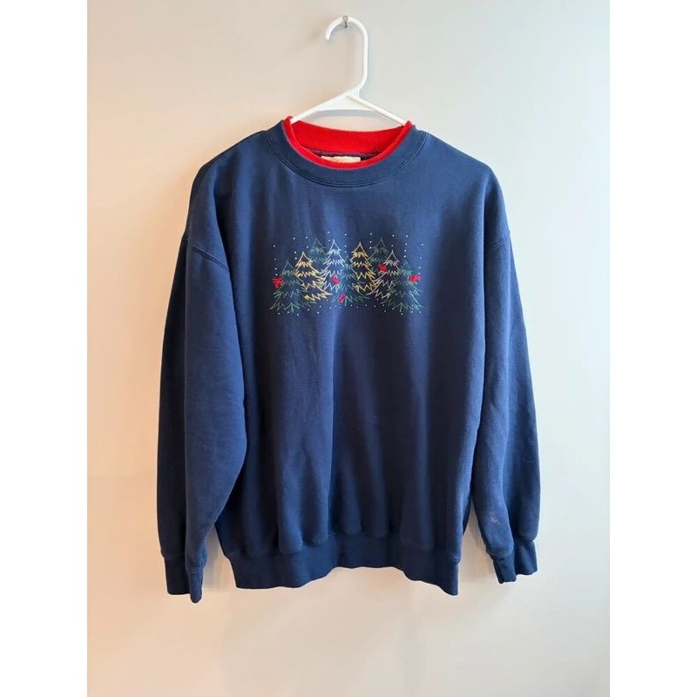 Vintage 90s M&C Sportswear Embroidered Christmas Tree Sweatshirt, holidays